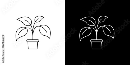 Clean line art icon illustration of a potted plant, symbolizing nature, growth, and home decor, ideal for web graphics and app interface designs