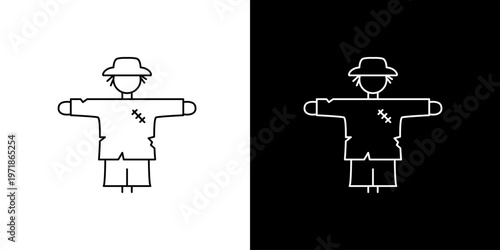Single icon of vector illustration of a scarecrow, a figure in the shape of a human being designed to frighten birds away from crops