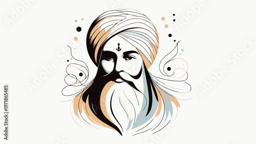 Stylized Turbaned Man Portrait Illustration
