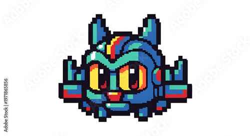 Cute Robot Pixel Art Character for Retro Video Game Design