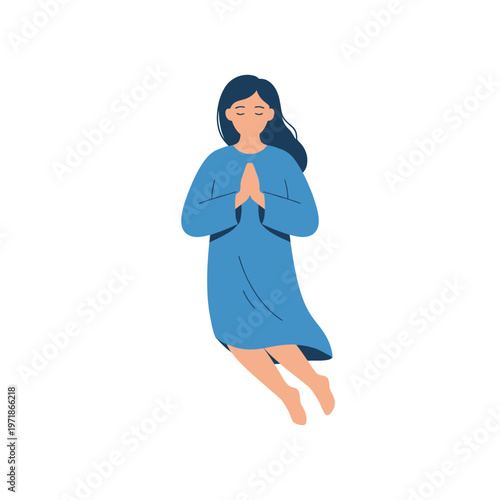 Woman praying with closed eyes in peace illustration