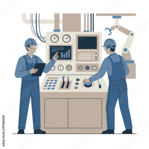 Industrial control panel with skilled technicians