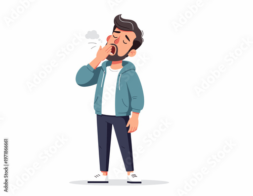 Tired Man Yawning Cartoon Illustration
