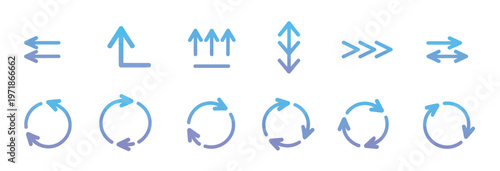 Set of gradient arrows indicating direction, movement, and circular motion for design.