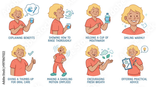 Visual Guide to Dental Care Character Poses and Activities for Promoting Oral Healthcare Routines