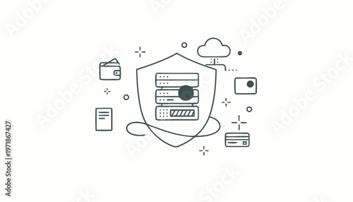 Digital Security Shield Protecting Data Servers and Cloud Network.