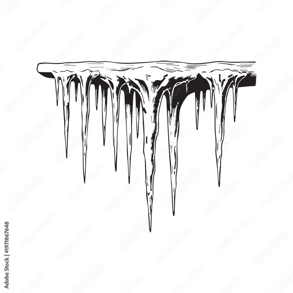 Fototapeta premium Hand drawn hanging icicles sketch vintage engraving style winter illustration 