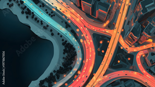 Traffic Optimization Data Over City Roads, Smart City Mobility and Urban Transportation Analytics Concept with Copy Space