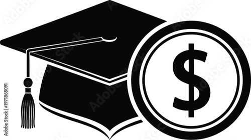 Graduation cap symbolizing the cost of higher education with dollar sign Vector