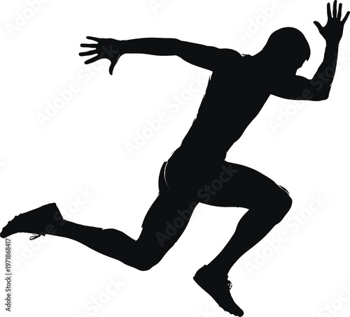 Dynamic silhouette of a person mid-leap with outstretched arms Vector