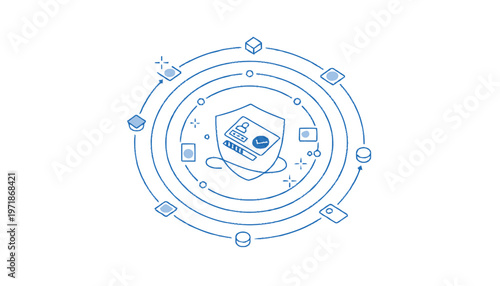 Digital Security Shield with Data Protection and Network Connectivity.