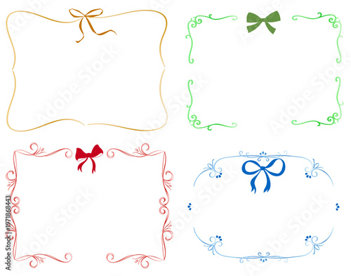リボンと装飾ラインのヴィンテージ風フレームセット｜エレガントで華やかなカード・ポスター用デコレーション素材集