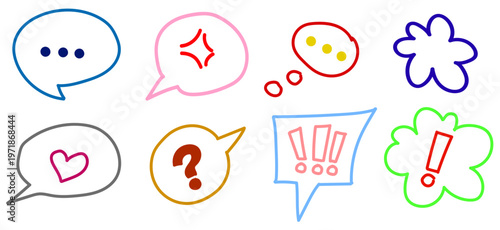 カラフルな吹き出しと感情アイコンのセット｜会話・SNS・コミュニケーション表現に使えるポップなバルーン素材集