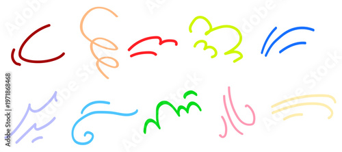 手描き風の風と動きを表現するライン素材セット（そよ風・強風・流れ・スピード線）ナチュラルでやわらかいカーブデザイン