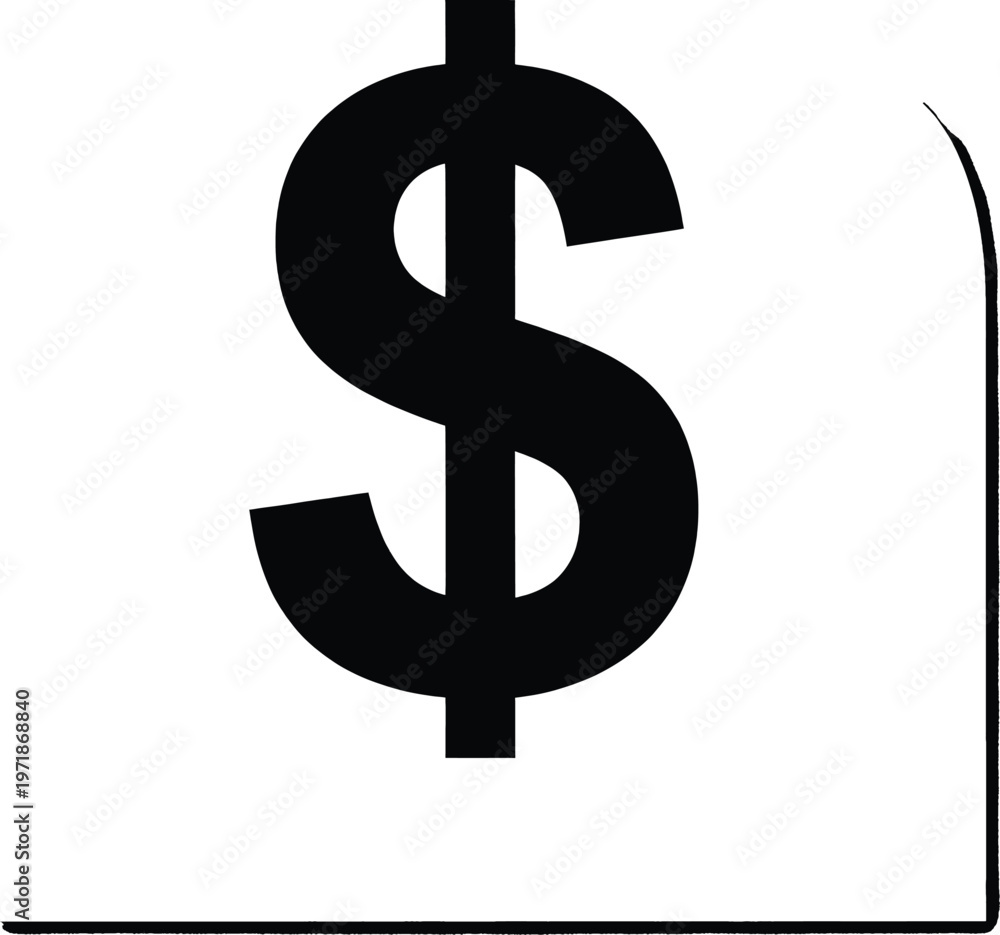 Obraz premium A bold black dollar sign symbol on a plain white background Vector