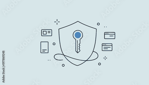 Digital Security Shield with Key for Data Protection and Privacy.