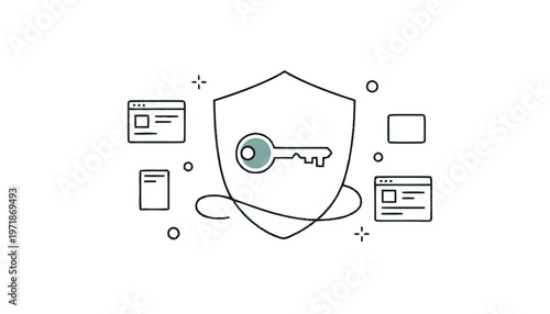 Digital Security Shield with Key for Online Protection.