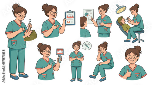 Character Set Dental Care Healthcare Medical Poses And Activities Collection