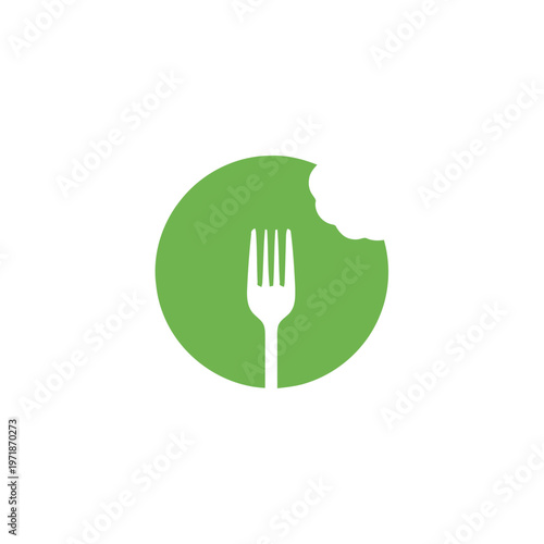 Fork Silhouette in Bitten Green Circle Food Concept.