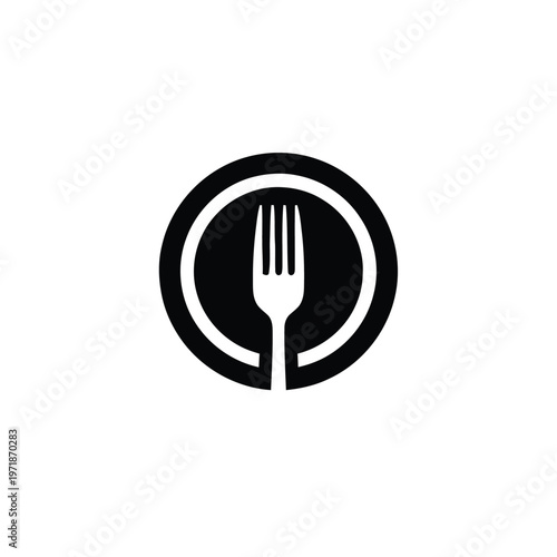 Fork Silhouette in Circular Frame - Culinary Iconography and Design.