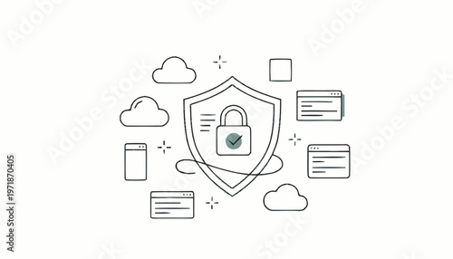 Digital Security Shield with Lock Icon.