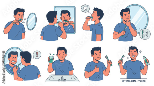 Character Set Illustrations Daily Dental Care and Oral Healthcare Poses & Hygiene Activities Collection