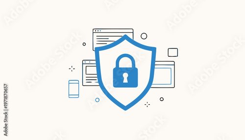 Digital Security Shield Protecting Online Data and Information.