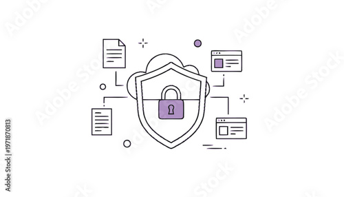 Digital Security Shield with Lock.