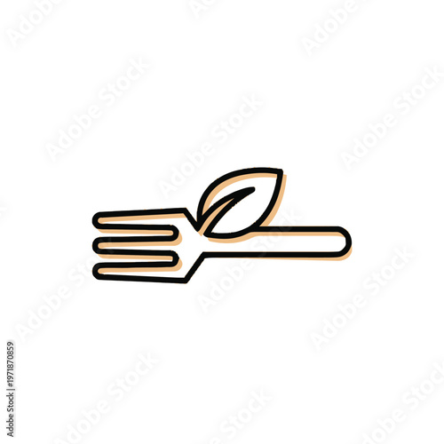 Fork with leaf on prongs icon.