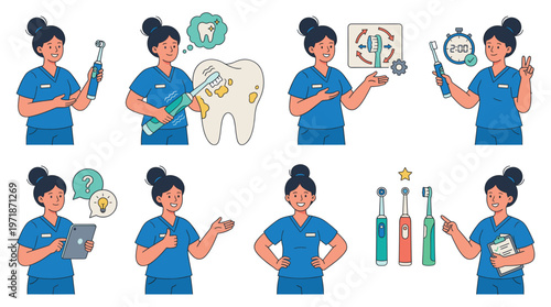 Vector Character Set of Dental Healthcare Professional Poses and Medical Care Activities Collection