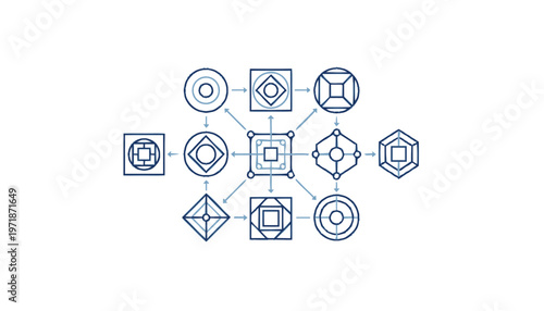 Geometric shapes and interconnected lines creating a complex design.