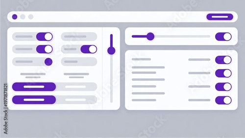Minimalist Purple-Themed Digital Design: Responsive User Interface with Interactive Elements for Web Application Dashboard and User-Settings Customization