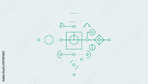 Geometric shapes and lines create a minimalist abstract design.