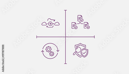 Four Quadrant Diagram Illustrating Business Concepts Icons.