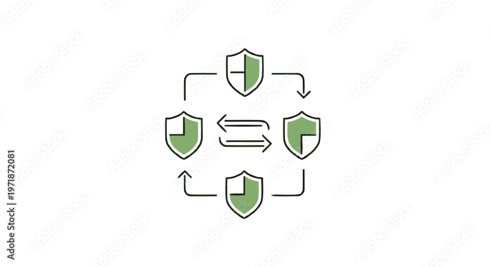 Fototapeta premium Four Shields Depicting Security and Data Protection in a Circle.