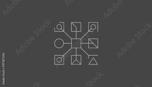 Geometric Shapes Arranged Around Central Square on Gray Background.