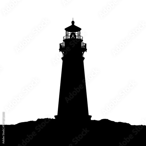 Guiding Light's Silhouette: A majestic lighthouse stands tall against the bright background. Its silhouette evokes a sense of steadfast guidance and navigation.