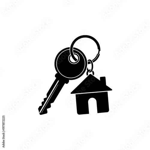 New Home Key: A sleek monochrome silhouette of a house key, symbolizing the start of a new chapter and the security of a home.