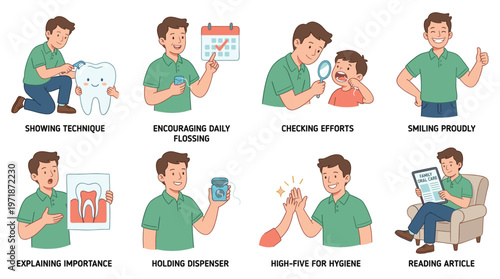 Engaging Character Set Illustrations for Dental Hygiene and Medical Healthcare Practices