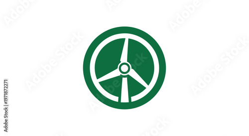 Green and White Abstract Design of a Propeller or Fan Symbol.