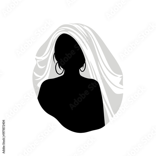 Graceful Silhouette: A delicate silhouette of a woman is framed by flowing fabric, hinting at beauty and elegance, complemented by subtle highlights.