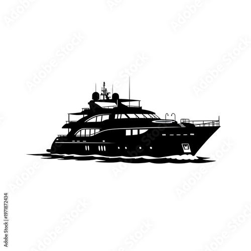 Luxury Yacht Silhouette: A sleek, black silhouette of a luxury yacht glides through the water, exuding opulence and the promise of nautical adventures.