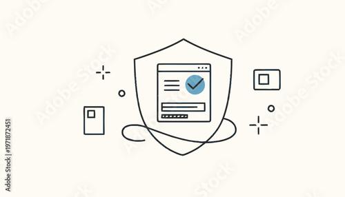 Digital Shield Protecting Online Form with Checkmark Illustration.