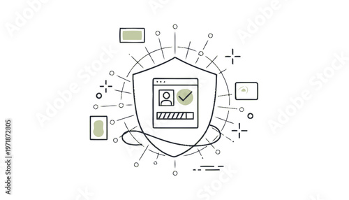 Digital Shield Protecting Online Identity and Data Security Concept.
