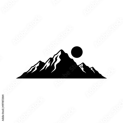 Mountain Silhouette: A minimalist, striking silhouette of a majestic mountain range against the backdrop of a radiant sun, symbolizing grandeur and the awe of nature.