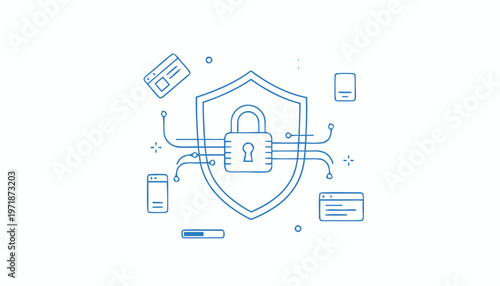 Digital Security Shield with Padlock for Data Protection Concept.
