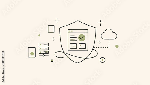 Digital Shield Protecting Website Data and Cloud Security Concept.