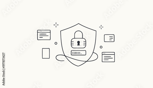 Digital Security Shield with Padlock Symbol for Data Protection.