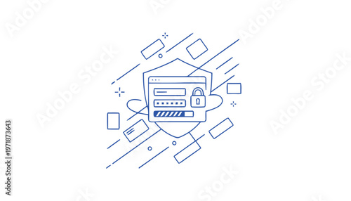 Digital Security Shield Protecting Online Login and Password Information.