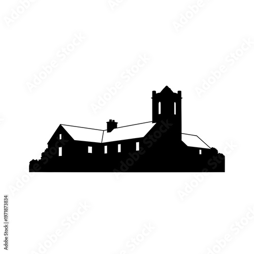 Tranquil Sanctuary Silhouette: A majestic church silhouette stands tall, its dark form contrasting sharply against the backdrop, evoking a sense of solemnity and peace.